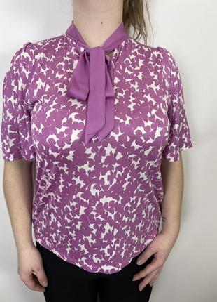 Фиолетовая блузка m&amp;s uk 12 футболка с завязками на шее9 фото