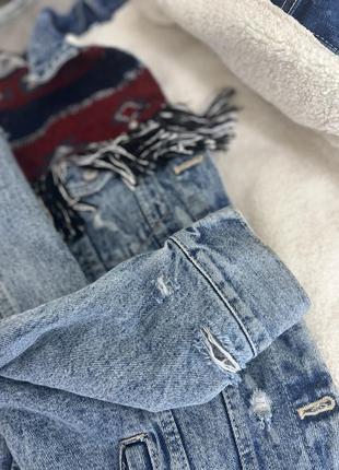 Шикарна шерман zara, утеплена джинсова куртка з овчиною, етно стиль, етнічний дизайн5 фото