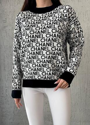 Классный стильный теплый свитер принт chanel