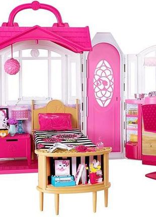 Кукольный домик barbie гламурный переносной дом барбы с мебелью glam getaway house mattel