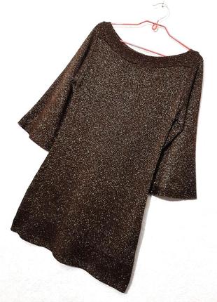 Тёплая туника-платье деми/зима коричневая шоколадная золотой люрекс р44/46/48 туника женская