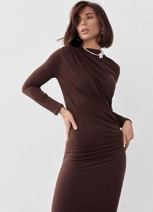 Вечернее платье с драпировкой - коричневый цвет, l (есть размеры)7 фото