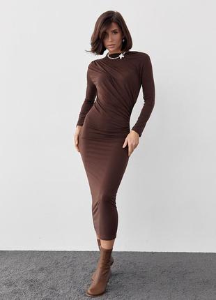 Вечернее платье с драпировкой - коричневый цвет, l (есть размеры)5 фото