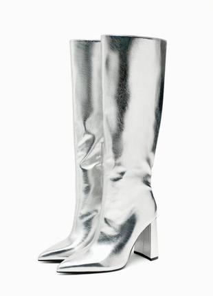 Металізовані срібні чоботи zara new1 фото