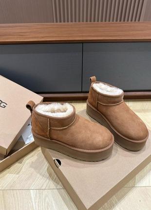 Жіночі бежеві руді коричневі ugg classic ultra mini platform уги вугі на платформі7 фото