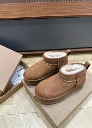 Жіночі бежеві руді коричневі ugg classic ultra mini platform уги вугі на платформі8 фото