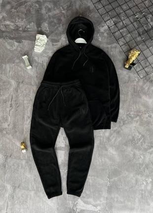 Мужской теплый спортивный костюм полар черный / повседневный спорт костюмы для мужчин