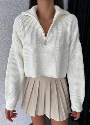 Базовый белый свитер с замочком 💗 женский свитер 💗 белый свитер