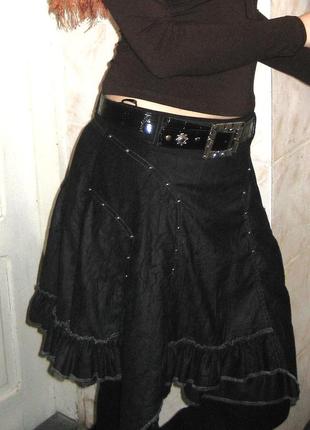 Vivasis супер красивая юбка чёрная мини расширенная оборки размер 46/48 женская на все сезоны