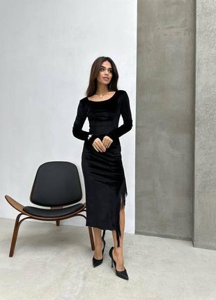 Вечернее платье женское длинное миди с разрезом серое, черное1 фото
