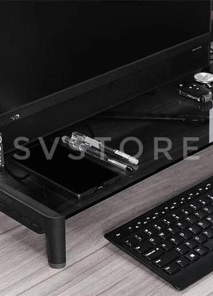 Черная настольная нескользящая посдтавка для монитора/ноутбука с 4-портовым usb 3.0 хабом