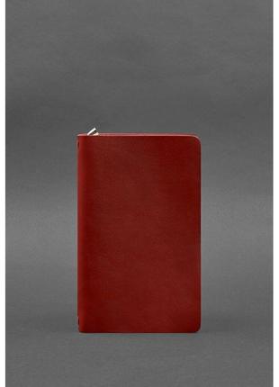 Шкіряний блокнот (софт-бук) 8.0 на гумці червоний крат1 фото