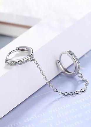 Серьги на цепочке серебро 925 покрытие цирконы2 фото