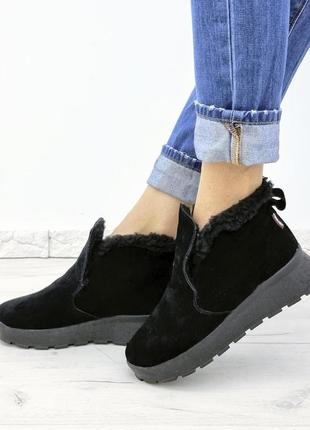 Зимние женские ботинки из натуральной замши черные slip 77-3 36р2 фото