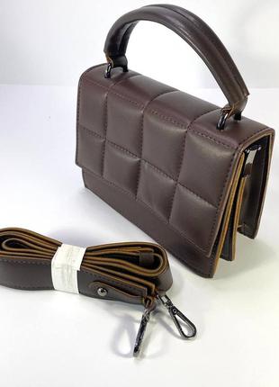 Жіноча сумочка-клатч із ручкою та ремінцем шкіряна коричнева9 фото