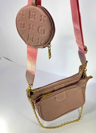 Louis vuitton женская сумка-клатч 3в1 с ремешком кожаная розовая3 фото