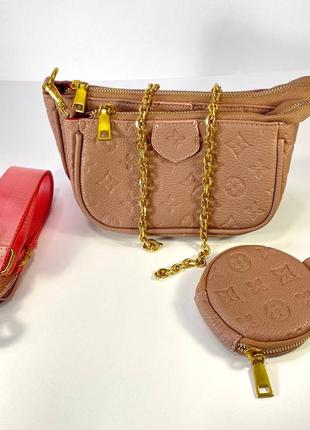 Louis vuitton женская сумка-клатч 3в1 с ремешком кожаная розовая4 фото