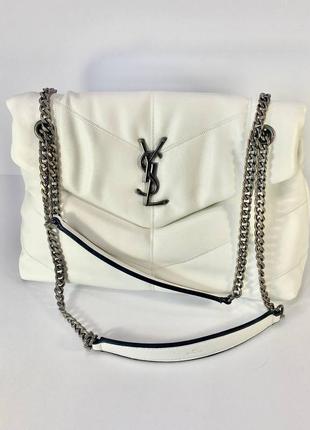Yves saint laurent жіноча сумка м'яка з ремінцем шкіряна біла3 фото