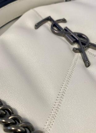 Yves saint laurent жіноча сумка м'яка з ремінцем шкіряна біла8 фото
