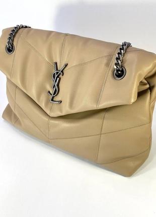 Yves saint laurent женская сумка мягкая с ремешком кожаная мокка9 фото