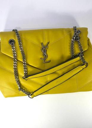Yves saint laurent жіноча сумка м'яка з ремінцем шкіряна жовта9 фото