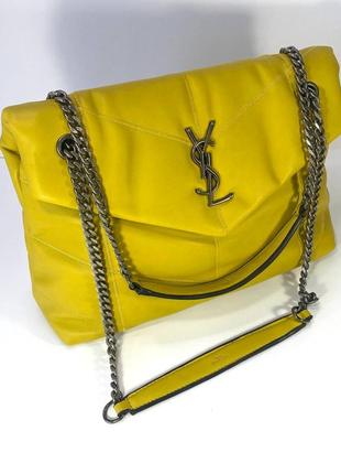 Yves saint laurent жіноча сумка м'яка з ремінцем шкіряна жовта2 фото