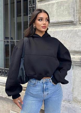 Вкорочений худі, oversize, з подвійним капюшоном, чорний