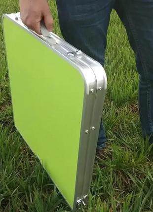 Устойчивый складной столик чемодан и 4 стула с отверстием для зонтика  120х60х70 зеленый5 фото