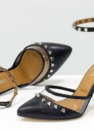 Эксклюзивные кожаные черные туфли с вставками из силикона на шпильке2 фото