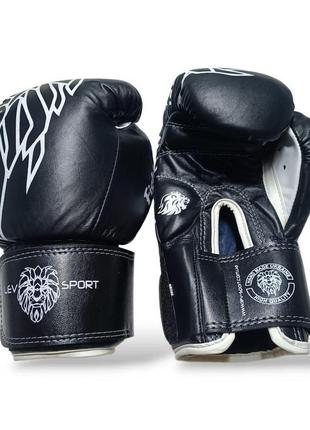Боксерські рукавички lev sport топ 12 oz шкіра чорні