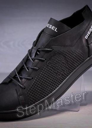 Кеды кроссовки кожаные с перфорацией diesel pirate black3 фото