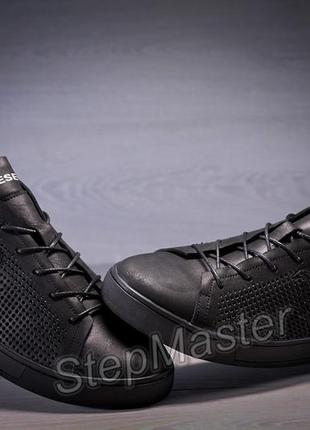 Кеды кроссовки кожаные с перфорацией diesel pirate black6 фото