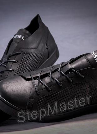 Кеды кроссовки кожаные с перфорацией diesel pirate black9 фото