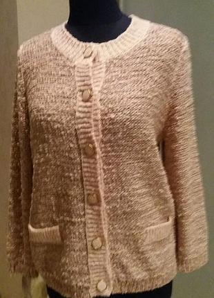 Нарядная новогодняя кофта жакет кардиган. свитер нюд mark&spenser раз.40-42 (l-xl)