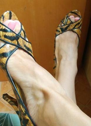 Лаковые кожаные туфли лодочки в анималистичный принт тигровый леопардовый4 фото