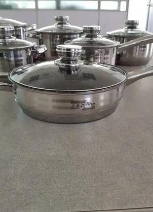 Набор посуды с антипригарным покрытием из нержавеющей стали zepline zp 075 набор стильной посуды из 12 предмет3 фото