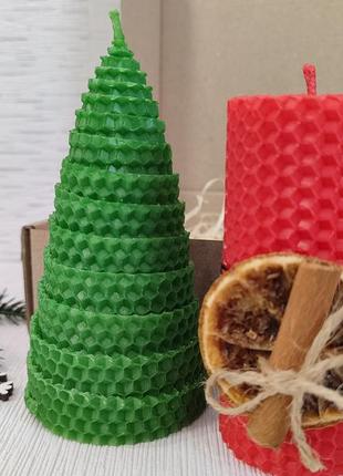 Набор новогодних свечей из вощины, новогодний подарок ручной работы