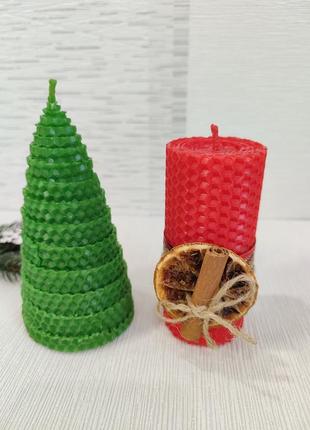 Набор новогодних свечей из вощины, новогодний подарок ручной работы