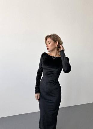 Чорне плаття вечірнє по фігурі велюрове5 фото