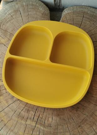 Набір дитячого силіконового посуду для першого прикорму тарілка на присоску слинявчик ложка виделка4 фото