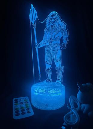 3d лампа аквамен, подарунок для фанатів комиксов dc, світильник або нічник, 7 кольорів, 4 режими та пульт