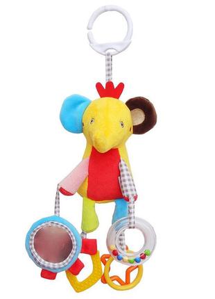 Дитяче брязкальце wd210219 підвіска тварина м'яка з прорізувачем та дзеркалом (слон)