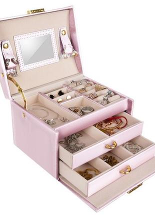 Шкатулка(органайзер) розовая для украшений,бижутерии под ключ