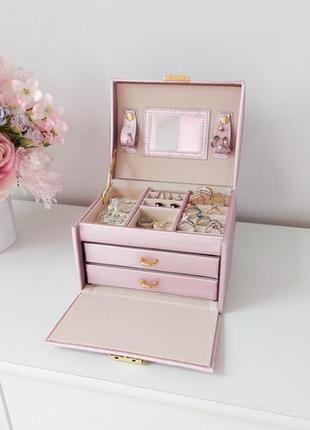 Шкатулка(органайзер) розовая для украшений,бижутерии под ключ