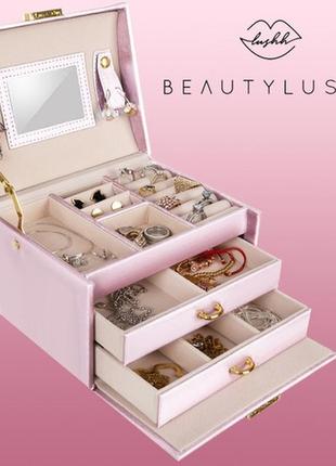 Шкатулка(органайзер) розовая для украшений,бижутерии под ключ