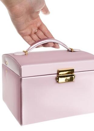 Шкатулка(органайзер) розовая для украшений,бижутерии под ключ