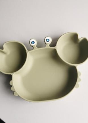 Силиконовая детская секционная тарелка крабик на присоске3 фото