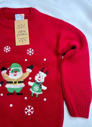 Детский красный « трио»  новогодний свитер3 фото