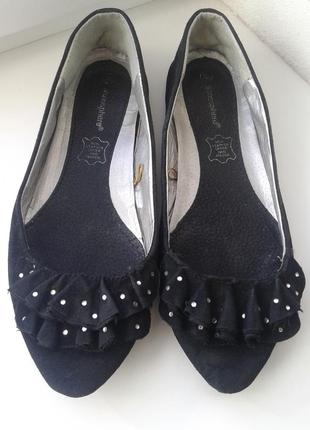 Класні балетки натур замш чорні