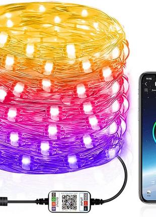 Светодиодная смарт-гирлянда нить 5 м 50 led rgb управление через приложение bluetooth и wifi usb питание